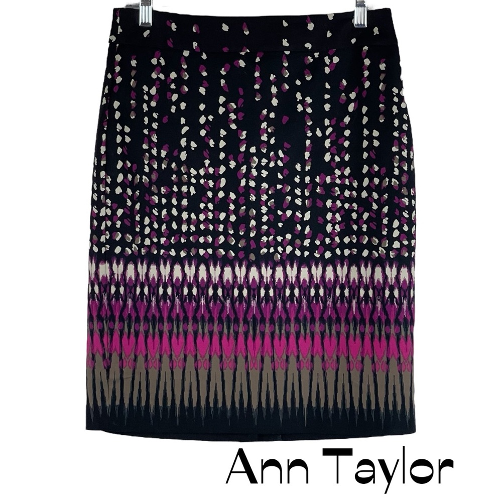 Ann Taylor Black Pink Tie Dye Print CottageCore Pencil Skirt NWOT Size 4